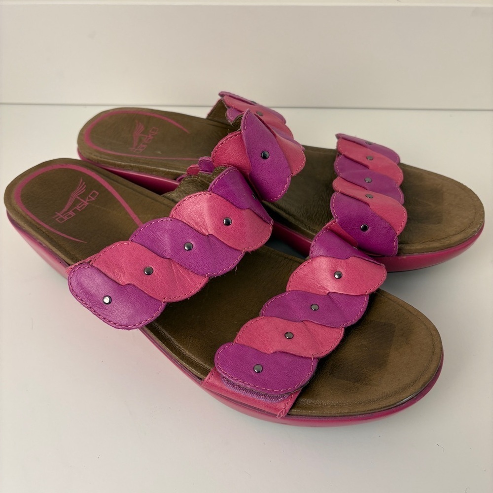 Dansko Pink Purple Braided Slip On Sandals Colorful Elegant - Picture 3 of 9